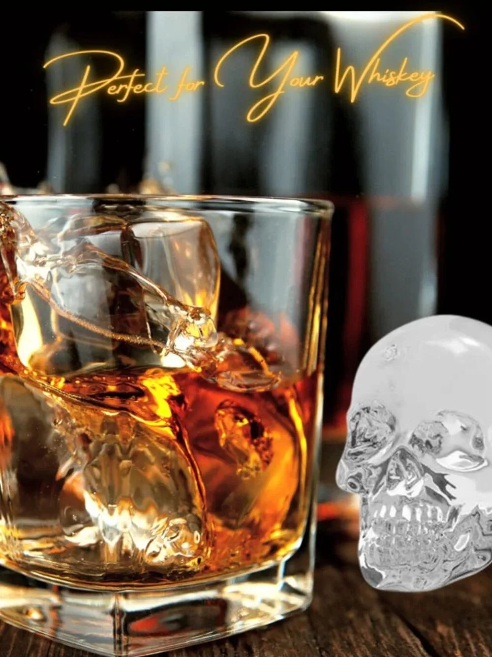 CHIYAN Skull Ice Mold Silicone - Set of 6 Large 3D Ice Cube Molds, 2.3x2.3 Inch